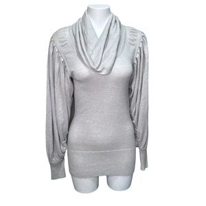 𝅺DEBBIE Shuchat Light Grey Cowl  Neck Long Sleeve Angora Blend Sweater Small